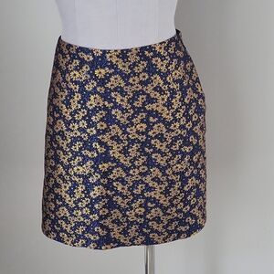 Next Blue and Gold Metallic Floral Mini Skirt sz 12